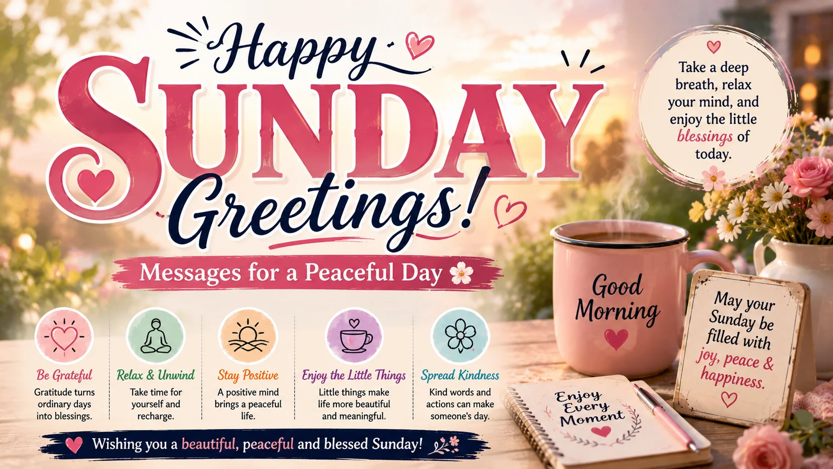 Sunday Greetings Images Messages for a Peaceful Day 🌸